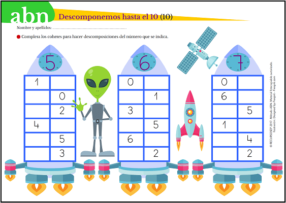 Método ABN. Descomponemos números hasta el 10 con el extraterrestre Miko (III)