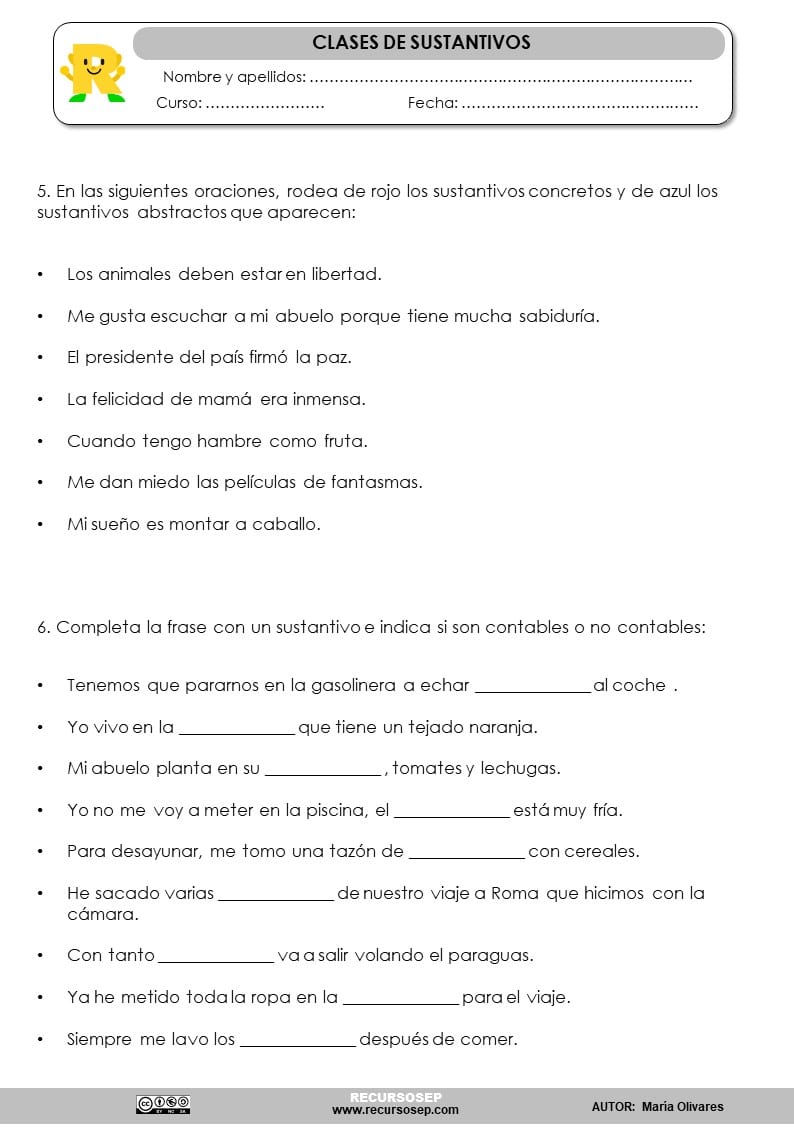 Cuadernillo De Actividades Clases De Sustantivos Cuadernillo De Actividades Clases De Sustantivos