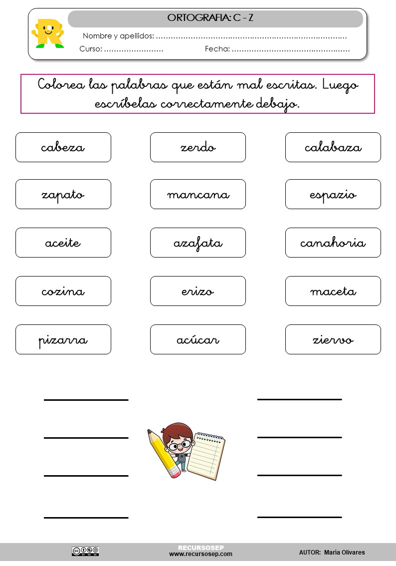 Uso De La C Y Z Para Segundo De Primaria Fichas Para Tea Grammar ...