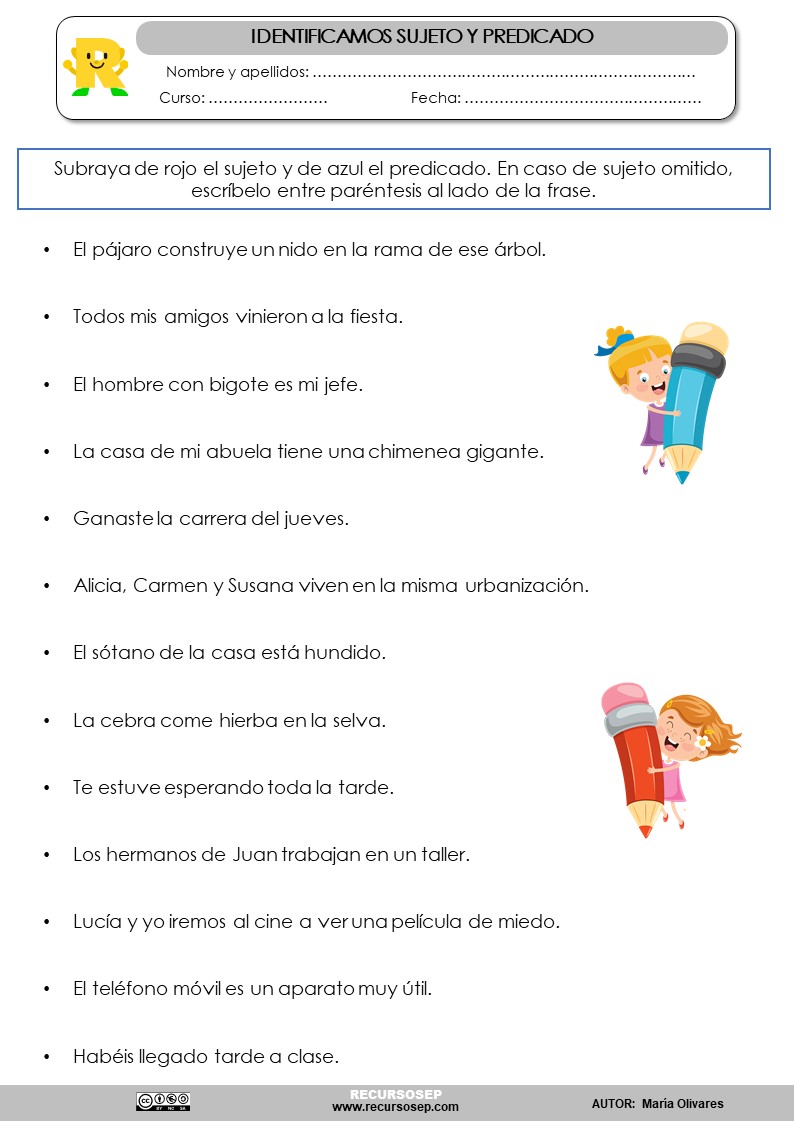 Fichas Para Trabajar El Sujeto Y Predicado Imagenes Educativas