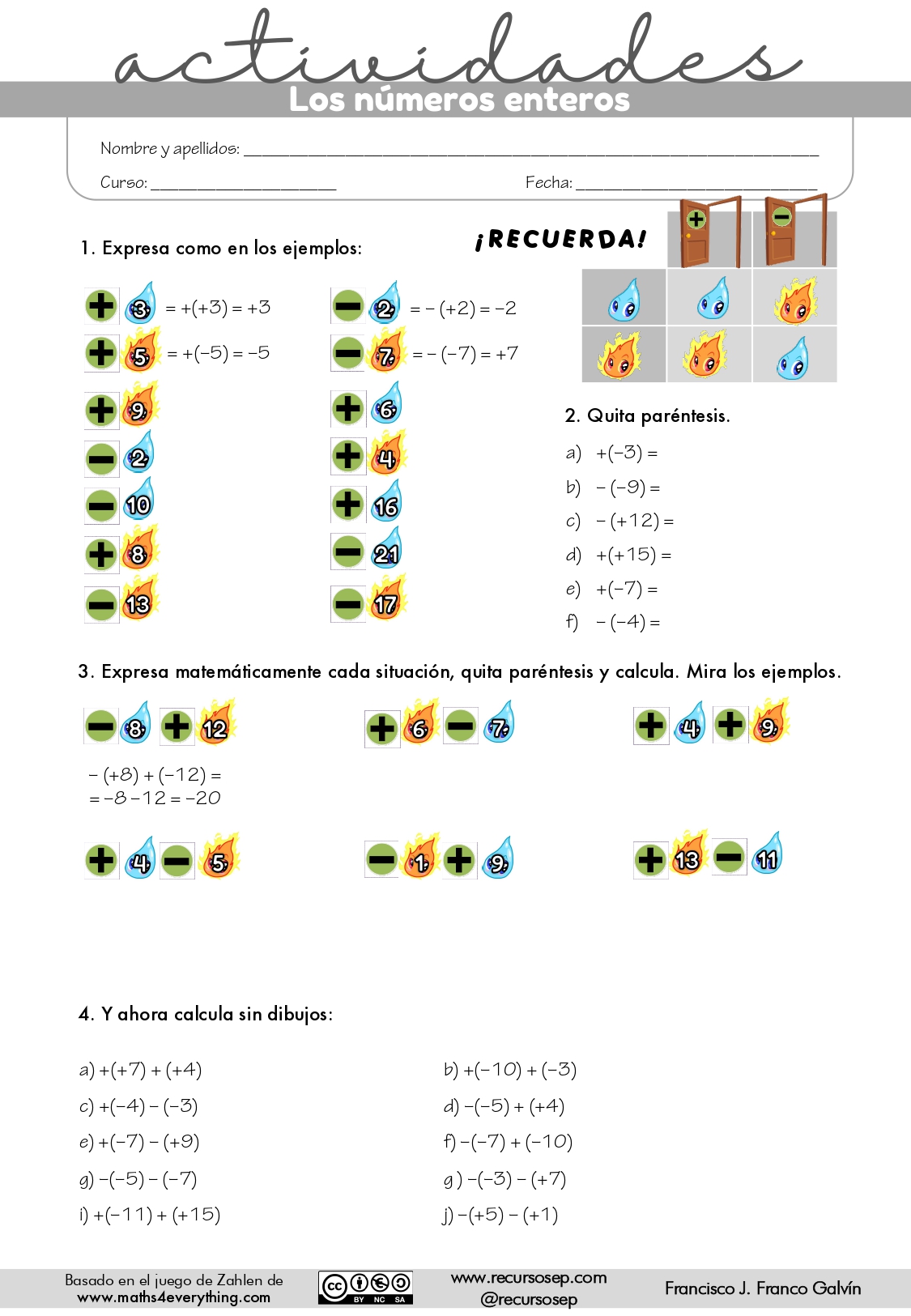 Sumas y restas con números enteros